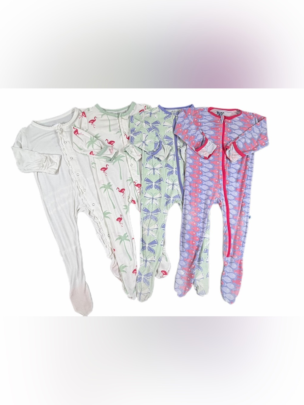 KICKEE PANTS Baby Girl Bamboo Footie Bundle - 6-9M
